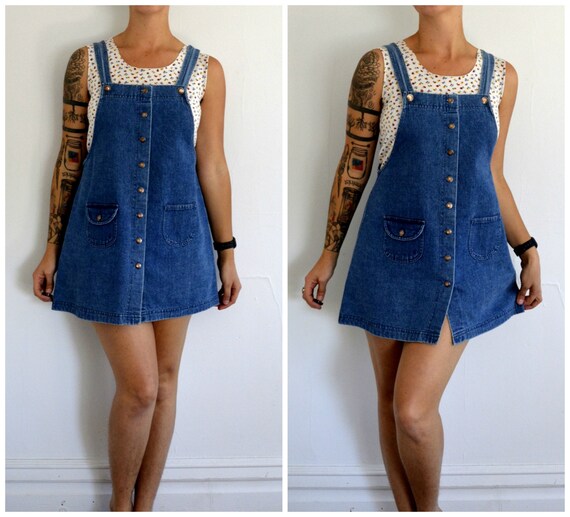 Vintage Baby Doll Button Up The Front Hipster Jean Dress