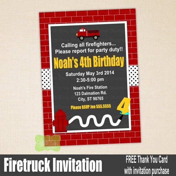 Fireman Printable Birthday Party Invitation, Firetruck Birthday Party Invitation, Firefighter Invitation, Maroon Firetruck Invite Il_570xn