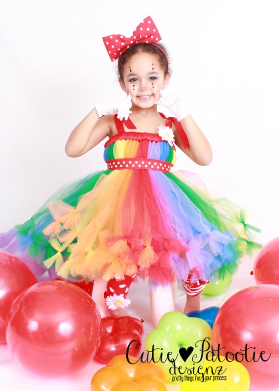 Petti Tutu Dress - Halloween or Birthday Costume - Rainbow - Cutie Patootie Clown - 3-4 Toddler Girl Il_570xn