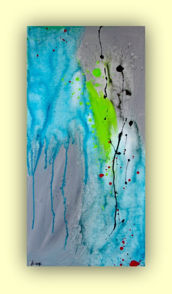 Original Abstract Painting Modern Art Grey&Lime Green Abstract