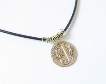 J , Letter J necklace , Monogram Pendant "J", Wax seal Pendant , Personalized jewelry , J Initial , Bronze