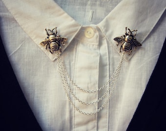 Bee collar pins, collar chain, collar brooch, lapel pin, bee pin, bee brooch
