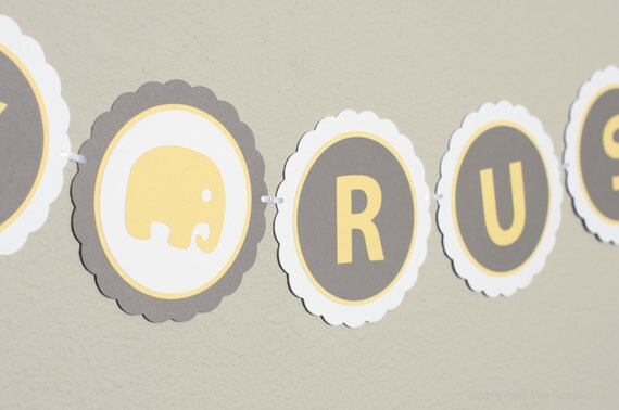 WELCOME BABY (CUSTOM Name) Elephant Baby Shower Decoration Banner Grey Yellow Il_570xn