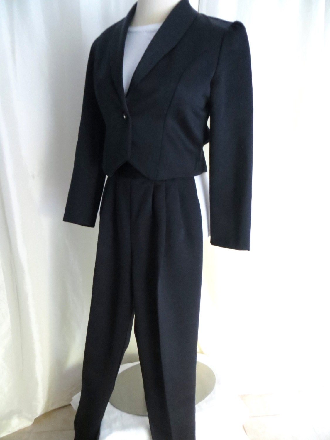 Vintage 80s womens tuxedo suit pants suit formal black union