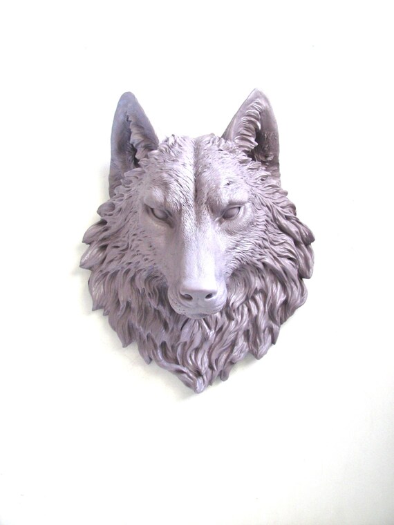 LITE PURPLEGRAY Faux Taxidermy Large Wolf Head Wall Mount