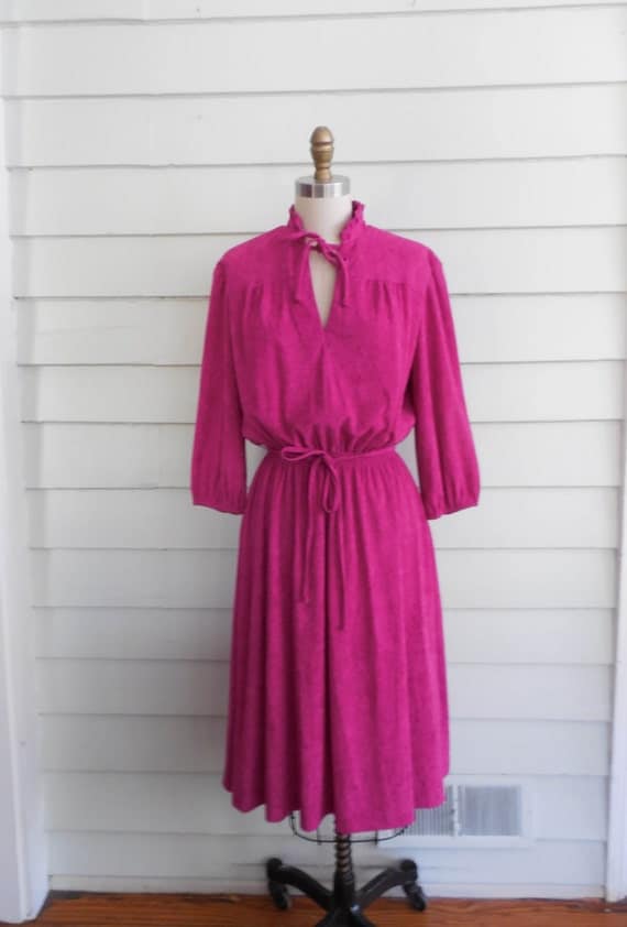 1970s fuscia terry cloth dress / Small to Medium by RummyVintage