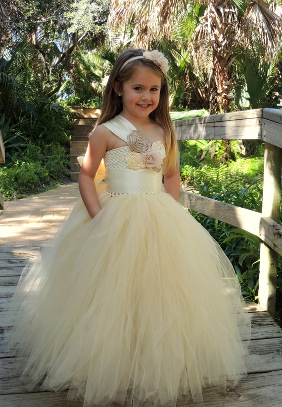 Ivory and Beige Flower Girl Dress - Wedding Party Holiday ...