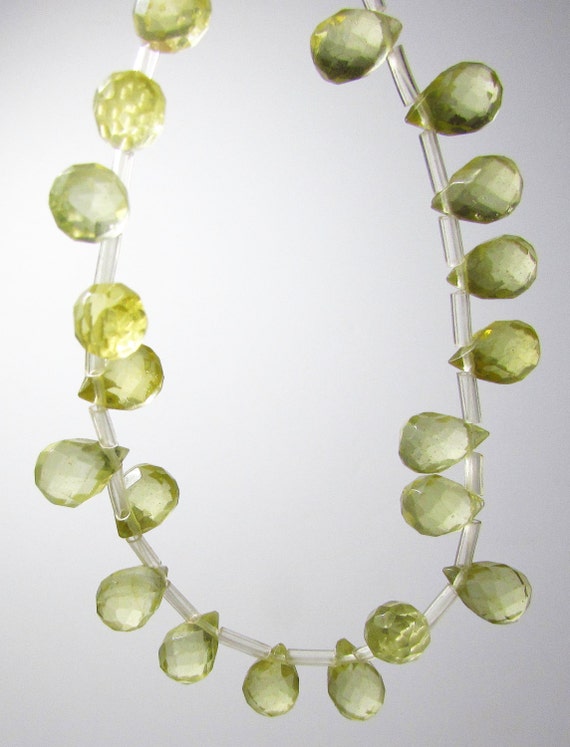 Light Yellow Lemon Quartz Crystal Glass Faceted Teardrop Beads