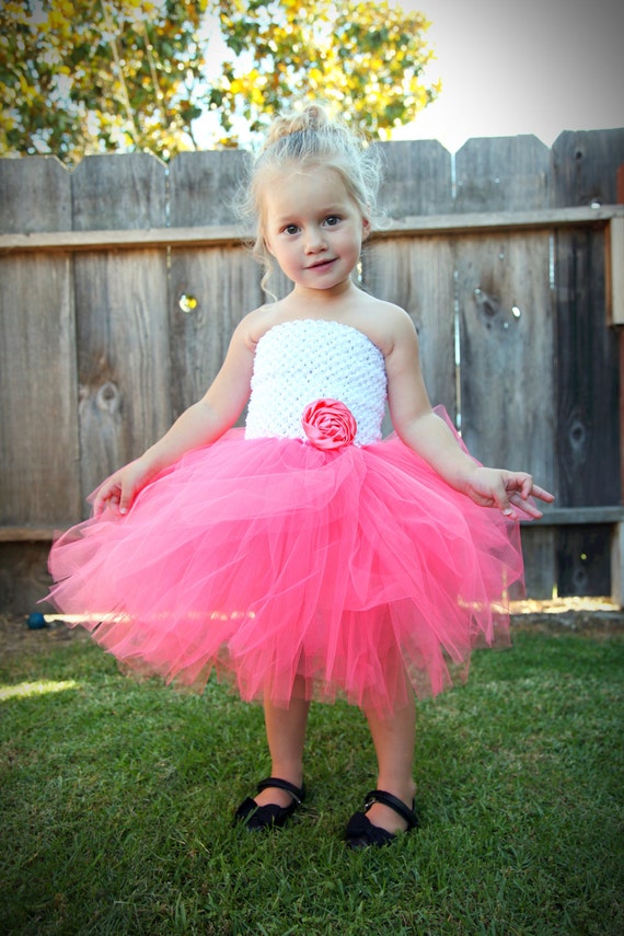 White and Coral Tutu Dress