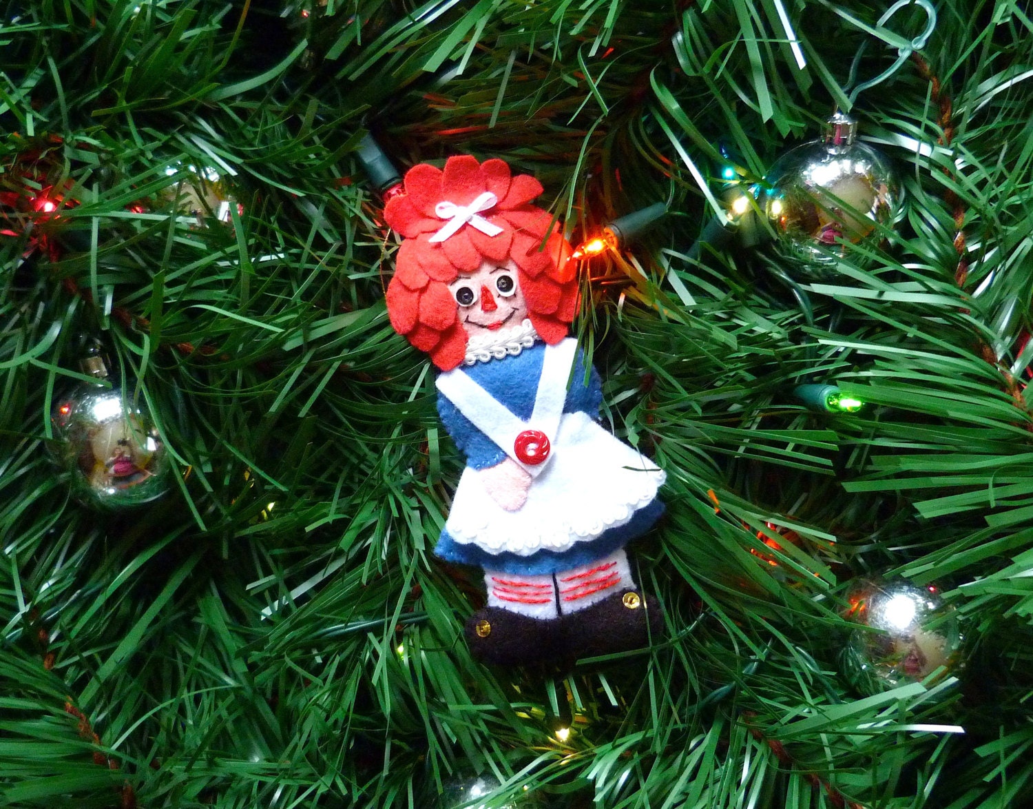 Felt Christmas Ornament Raggedy Ann Doll Needlecraft Handmade Handcrafted Holiday Home Decor Tree Decoration