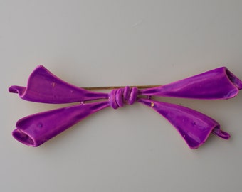 Enamel Purple Bow Pin 1960s Vintage