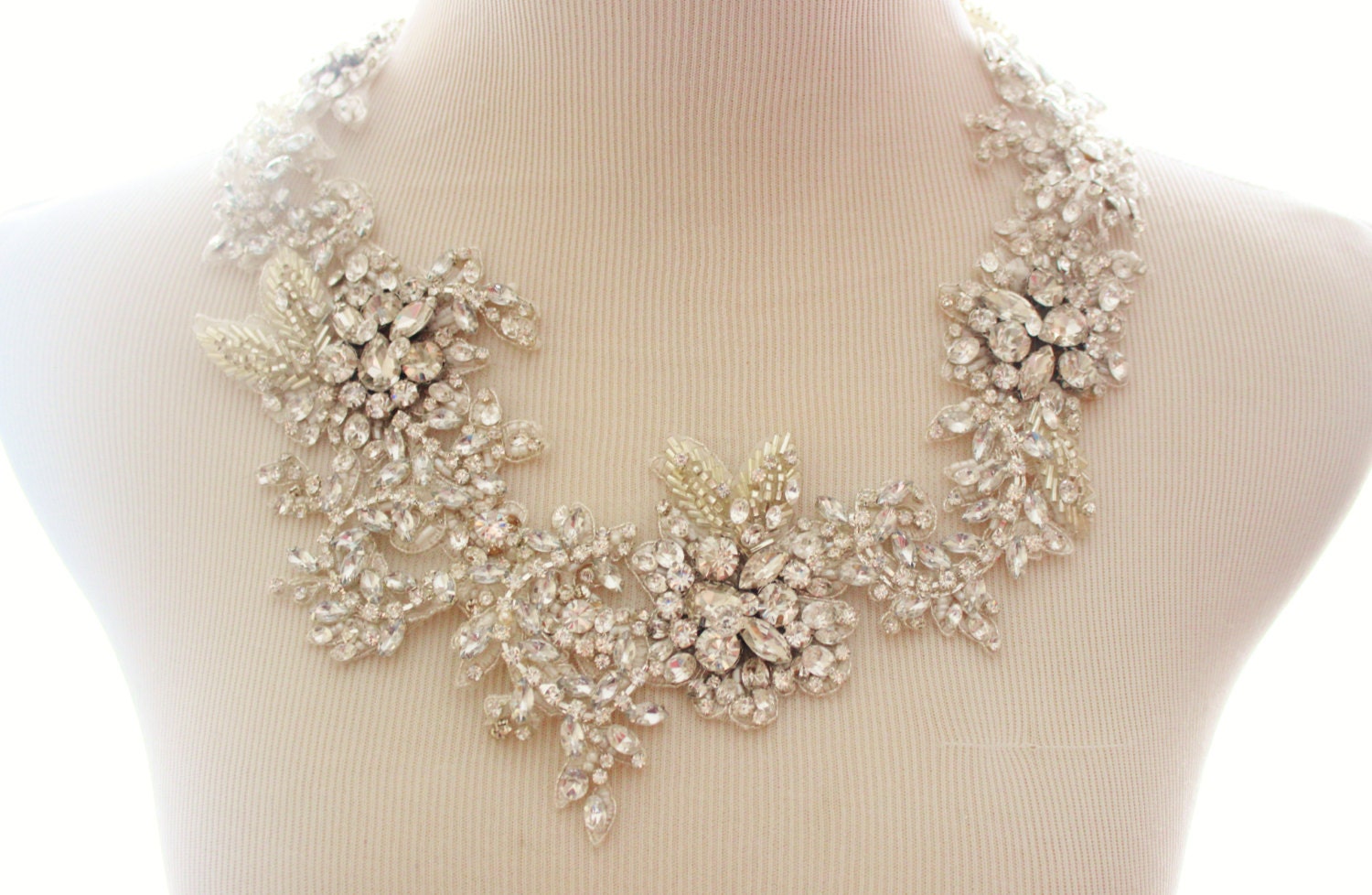 Bridal Crystal Rhinestone Lace Statement Necklace Bridal