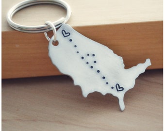 United States Keychain - Graduation Gift - See You Soon - USA Map - Best Friend Long Distance Love - Hand Stamped Keychain - LDR Couple Gift