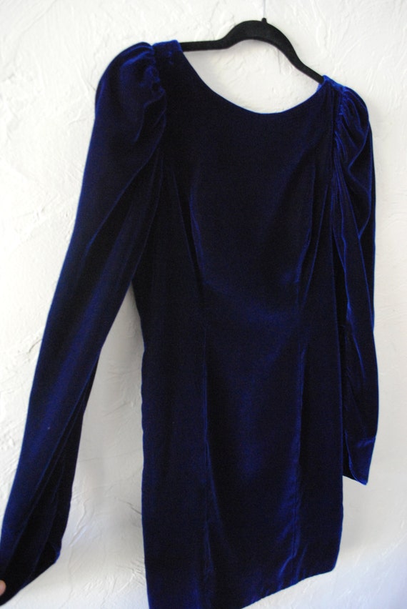 Vintage dark blue velvet mini dress formal party bohemian