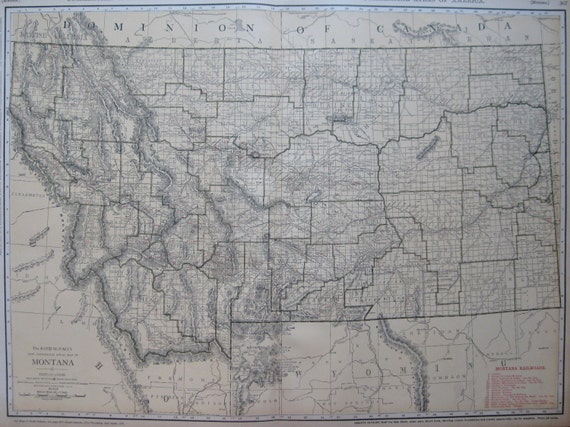 RARE Antique MONTANA Map with RAILROADS Vintage 1920 Map