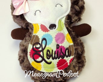 Personalized Brown Polka Dot Hedgehog Soft, Plush Doll