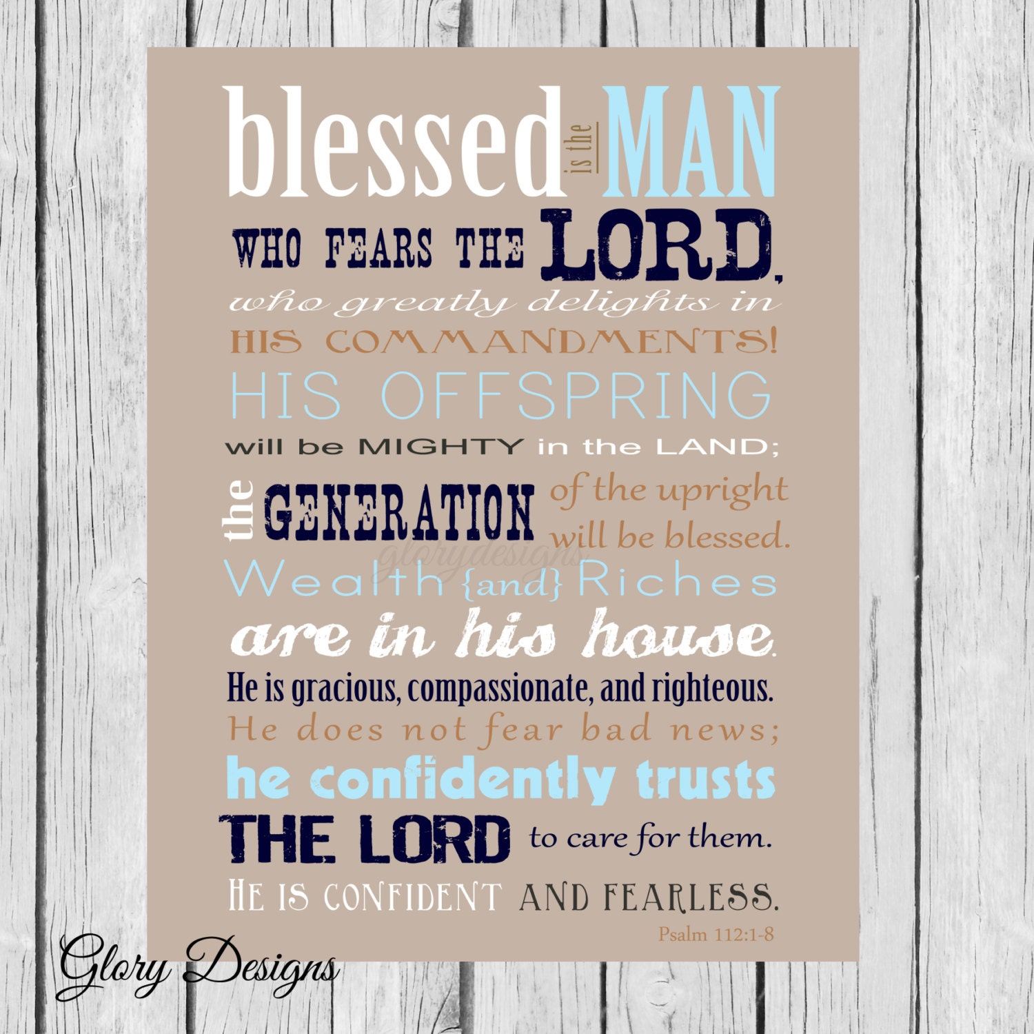 Bible Verse Father's Day Scripture art Psalm 112 by glorydesigns
