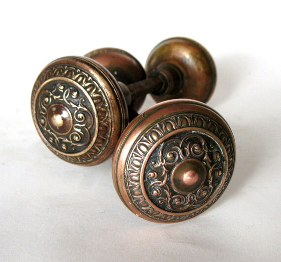 Antique Door Knobs Set of Copper Door Knobs with Ornate