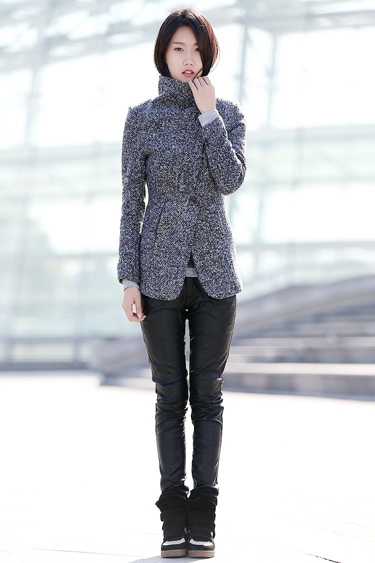 Grey High Collar Jacket Winter Wool Women CoatC166 by YL1dress