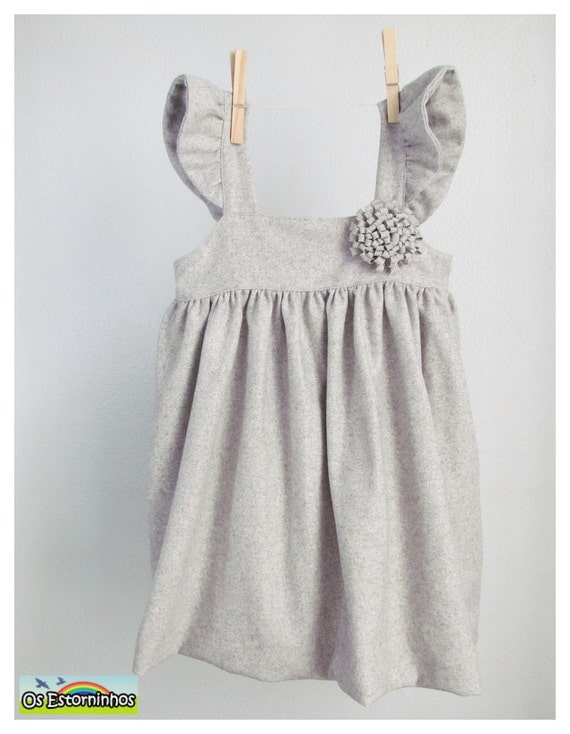 Items similar to Girls dress - Gray wool blend dress, wool flower ...