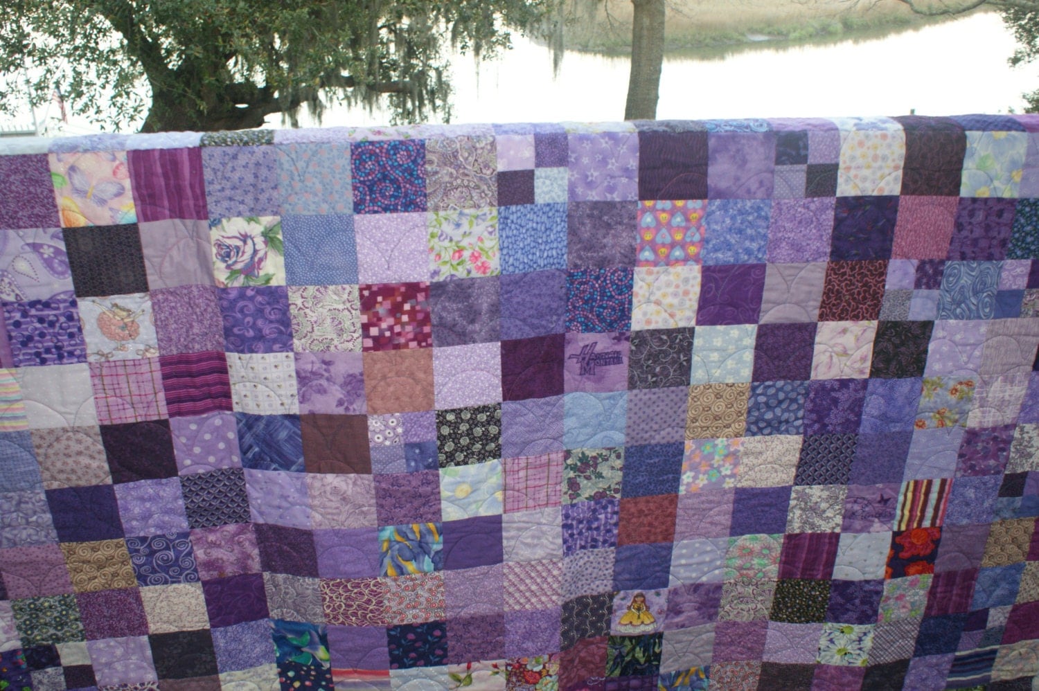 Twin Size All Purple Patchwork Quilt Blanket