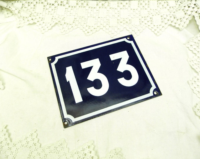 Large Vintage French Enamel House Number Plate Number 133 in Dark Blue with White Colored Numbering / French Decor / Home Decor / Street