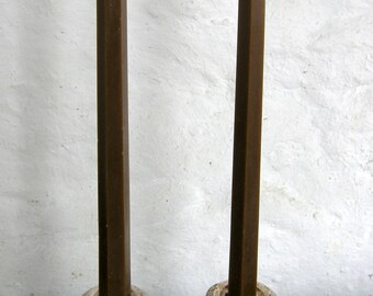 Pair Beeswax Hexagonal Brown Taper Candles Hand Crafted By The Beekeeper