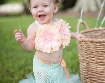 Mermaid Outfit, Little Mermaid, Mermaid Costume, Mermaid Tail, Beach Theme, Beach Birthday, Photography Prop, Baby Bikini, OOC