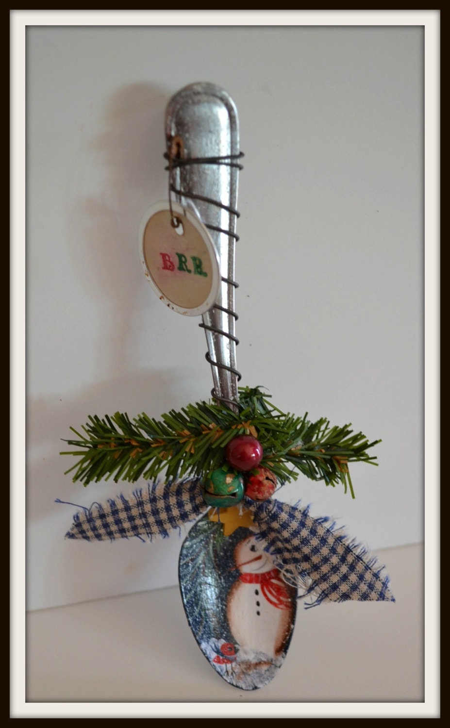 Snowman Christmas ornaments snowman tea spoon, snowman holiday winter orni, Christmas decoration, primitive Christmas, handmade