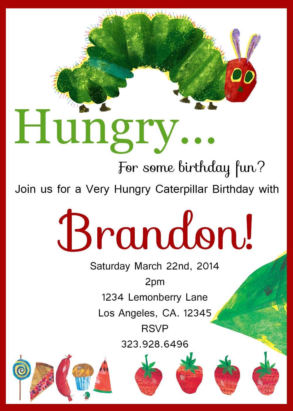 The Very Hungry Caterpillar Invitations by LemonberryBoutique