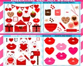 CIJ SALE - Valentine Clip Art Bundle - Digital Valentine Clipart - Cute, Cookies, Bears, Lips, Heart, Red, Pink, Love Il_170x135
