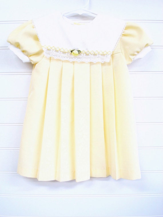 Vintage Baby Clothes Baby Girl Dress Yellow Pleated Baby
