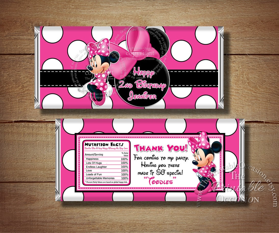 Printable Minnie Mouse Birthday Candy Bar Wrapper Pink Polka