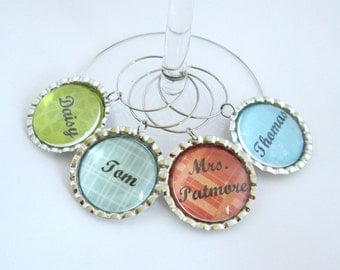 Downton Abbey Wine Glass Charm Characters (Mrs. Patmore, Thomas, Daisy, Tom)