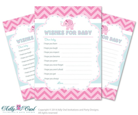 Girl Elephant Wishes For A Baby Shower Well Wishes Aqua Pink Baby