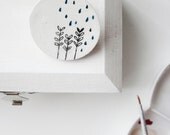Illustrated Clay Brooch with Rain Illustration Minimalist Brooch Pin