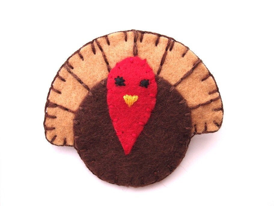 Felt turkey brooch Thanksgiving pin autumn jewelry fall