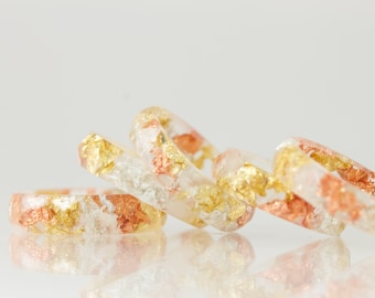 Resin Ring - Clear Eco Resin Faceted Ring with Gold, Silver & Copper Flakes
