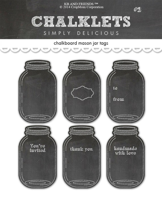 Digital Chalkboard  Mason Jar Gift Tags / collage sheet / DIY invitation / add your own text / downloadable / printable