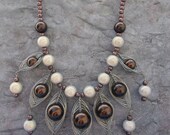 Homemade statement necklace / exuberantly ladies jewelry / brown / ecru miracle beads / herringbones / homemade jewelery