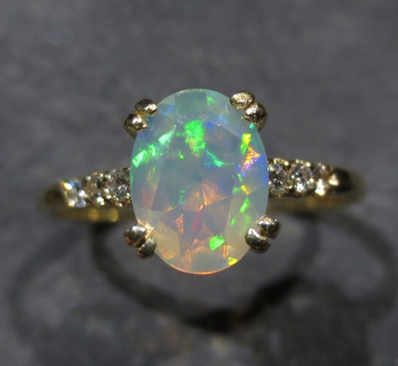 Genuine Ethiopian Opal Ring w/ Diamond Accents Size 8