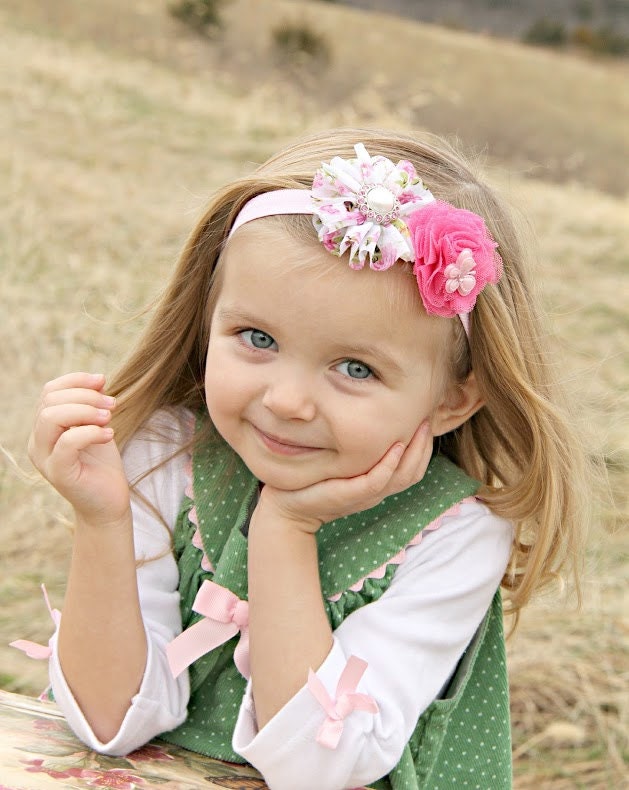Pink Butterfly Headband, Pink Floral Headband, Flower Headband, Baby