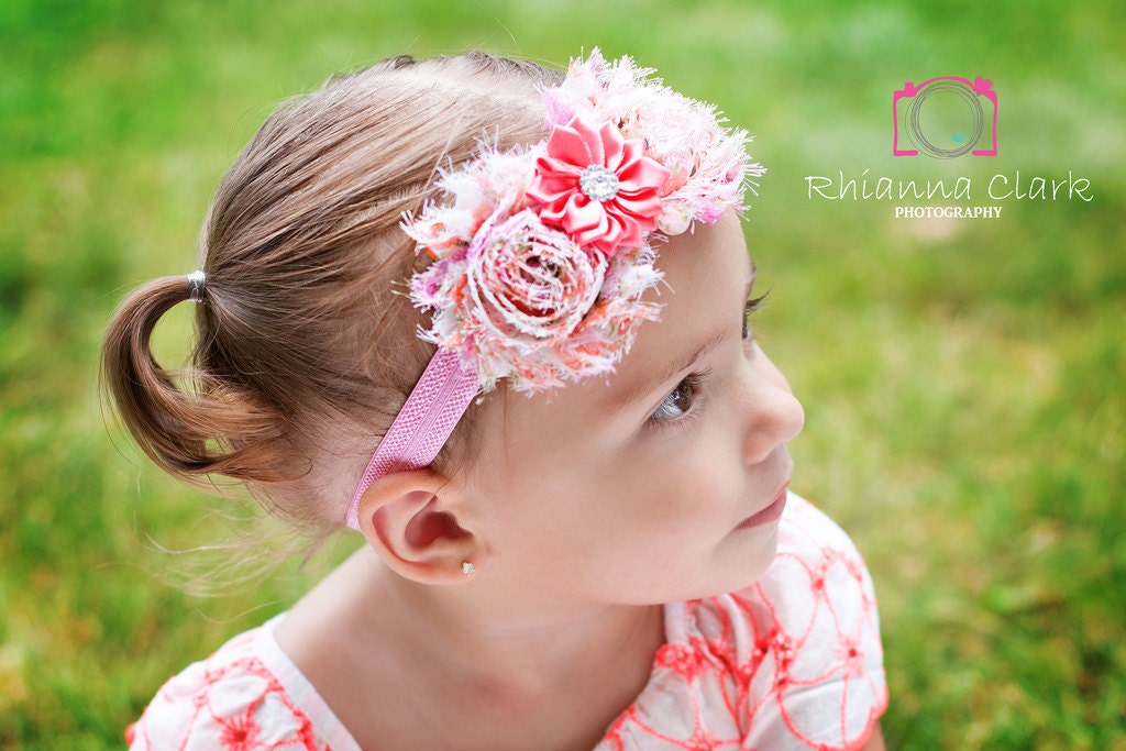 Peach Pink Headband Pink Baby Headband Peach Flower