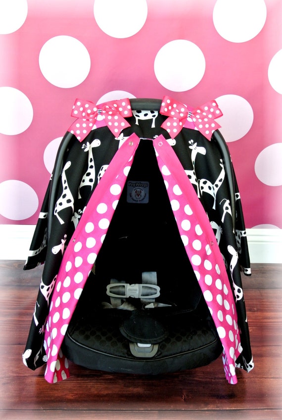 Items similar to GIRAFFE, carseat canopy, car seat cover, black, white