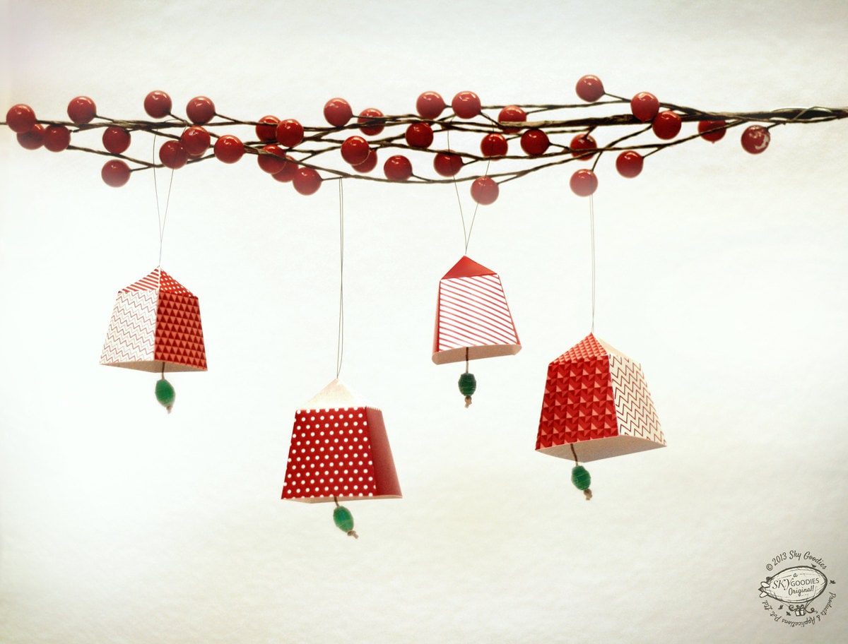 Red Green N Black Christmas Bells Ornaments DIY Paper