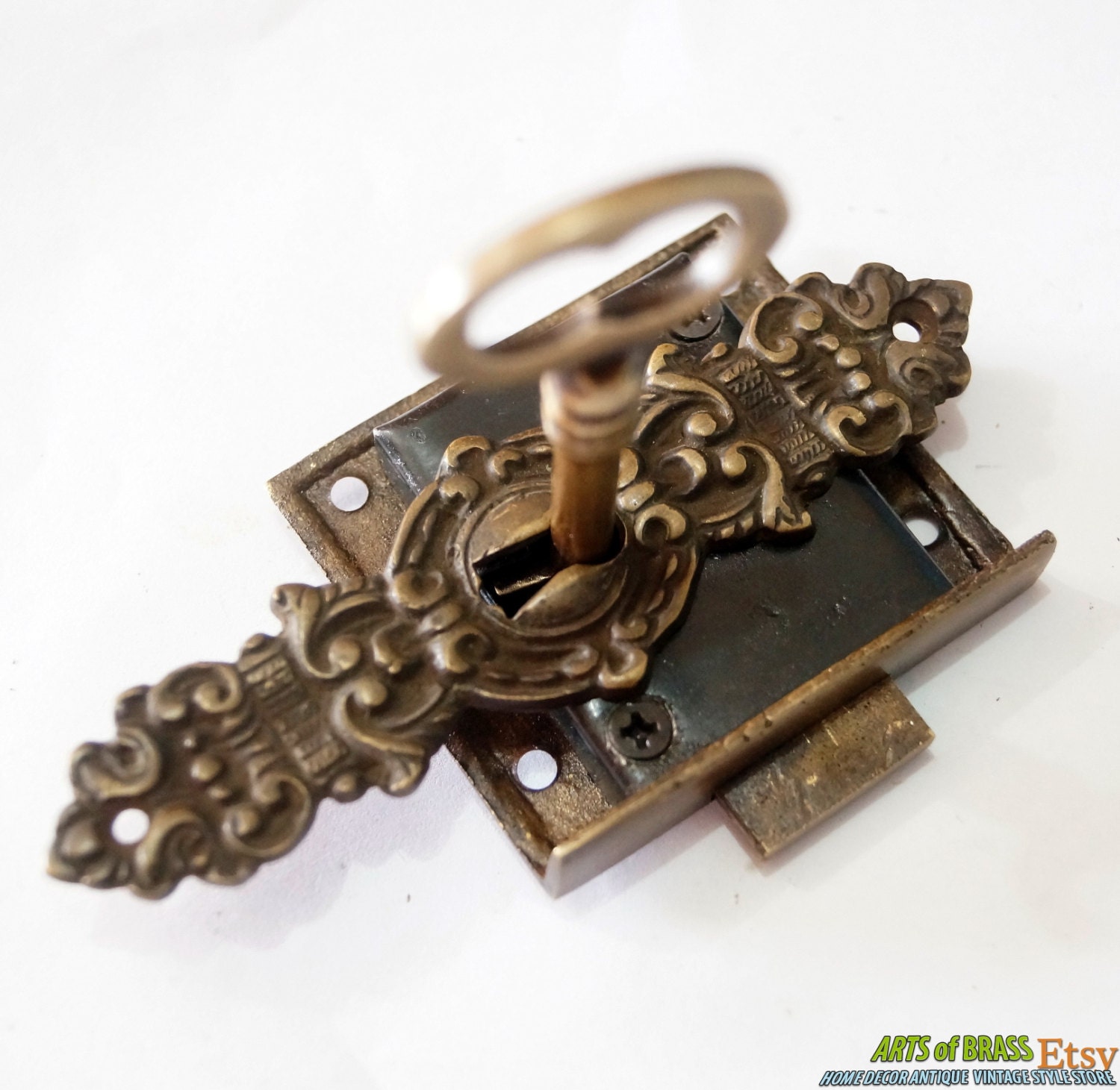 Set Vintage Victorian Era Hardware Keyhole with Antique Key