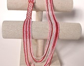 Beaded 9 string, 3 color handmade bead loom 13-inch necklace