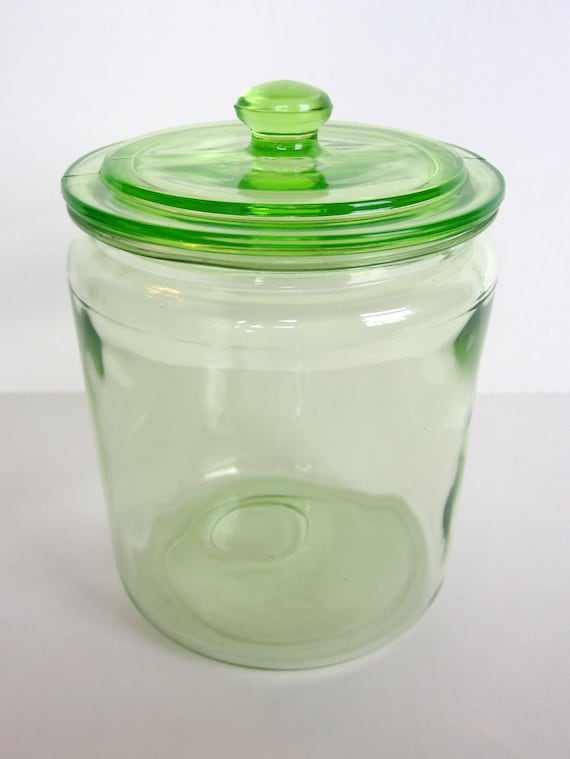 Vintage Green Depression Glass Jar Canister by PickingCotton