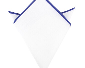 White Cotton Pocket Square with Purple Border (10-WCPS)Mens Classic Solid Hand Rolled Suit Handkerchief Color Edge Men Handkerchiefs Squares