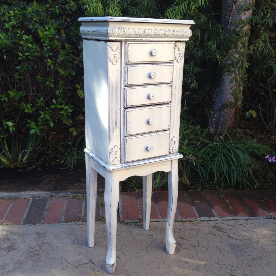 Beautiful white jewelry armoire stand up jewelry box shabby